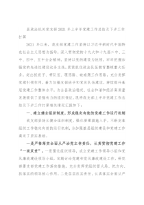 县政法机关党支部2021年上半年党建工作总结及下步工作打算