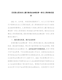 区党委主要负责人履行推进法治建设第一责任人职责情况报告