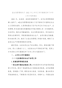 县应急管理局关于 2022 年上半年工作开展情况和下半年工作计划的报告