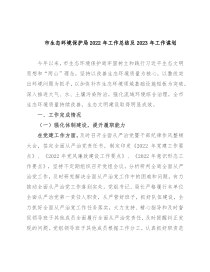 市生态环境保护局2022年工作总结及2023年工作谋划