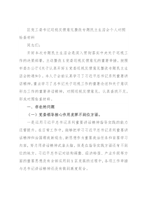 区党工委书记巡视反馈意见整改专题民主生活会个人对照检查材料