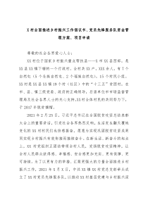 X村全面推进乡村振兴工作倡议书、党员先锋服务队资金管理方案、项目申请