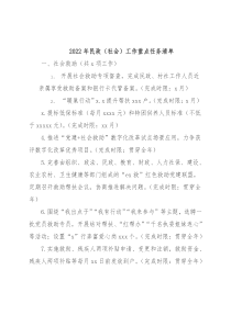 2022年民政（社会）工作重点任务清单