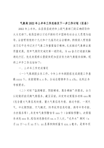 气象局2022年上半年工作总结及下一步工作计划（区县）