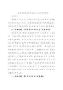 在区粮食行业安全生产工作会议上的讲话