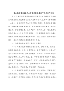 国企党支部2022年上半年工作总结及下半年工作计划