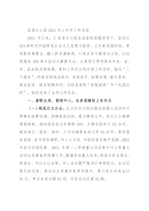 县委办公室2021年上半年工作总结