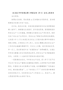 在2022年市安委会第二季度全体（扩大）会议上的发言
