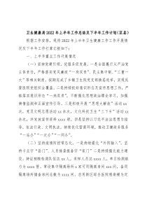 卫生健康局2022年上半年工作总结及下半年工作计划（区县）