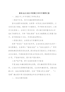 国有企业2022年党建工作年中调研汇报