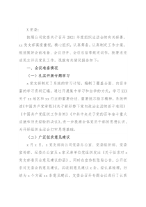 公司党支部关于2021年度组织生活会召开情况报告