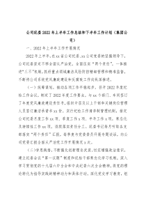 公司纪委2022年上半年工作总结和下半年工作计划（集团公司）