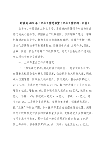 财政局2022年上半年工作总结暨下半年工作安排（区县）