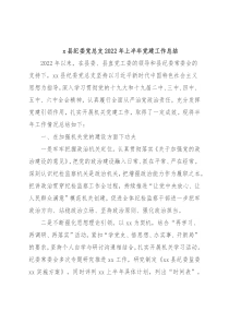 x县纪委党总支2022年上半年党建工作总结
