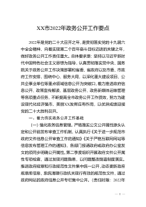 XX市2022年政务公开工作要点