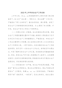2022年上半年安全生产工作总结