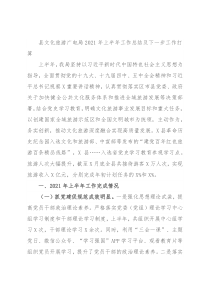 县文化旅游广电局2021年上半年工作总结及下一步工作打算