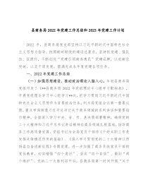 县商务局2022年党建工作总结和2023年党建工作计划