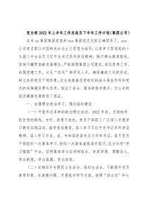 党支部2022年上半年工作总结及下半年工作计划（集团公司）
